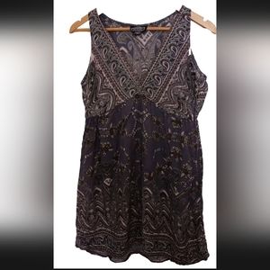 Vintage ANGIE Babydoll Dress Y2k Sleeveless Purple Pink Paisley Flowers Size M